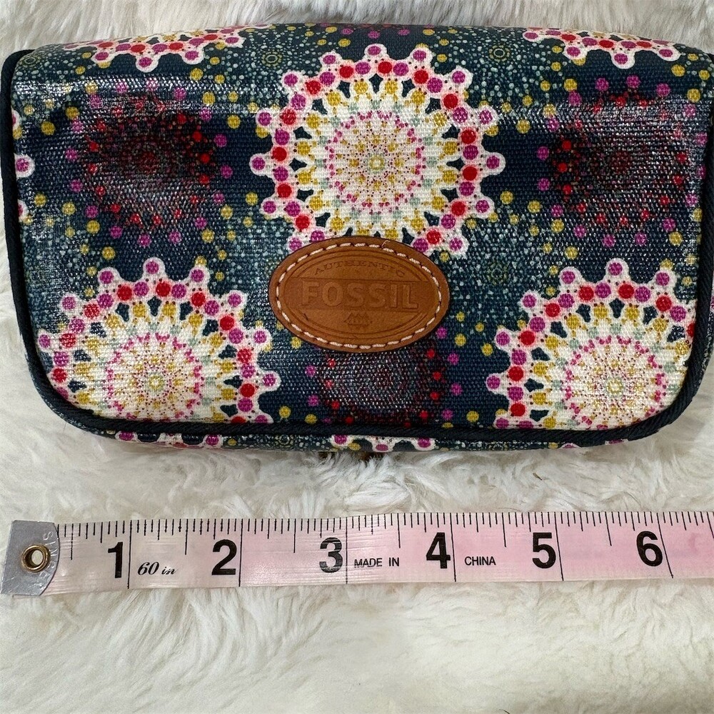 Fossil Calypso Floral Kisslock Makeup Cosmetic Pouch Case w/ Mirror